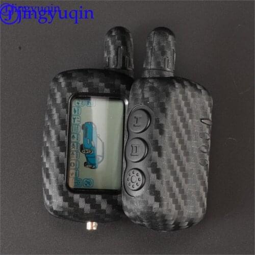 Jingyuqin 10X Carbon Fiber Silicone Key Case For Starline A9 Car Alarm System Two Way Remote Controller LCD Transmitter Keychain