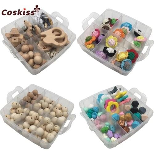 Baby Teether 4 Boxed Beech Wooden Animal Teether Hexagon Beads Pacifier Clip Crochet Beads Teether DIY Baby Teething Necklace