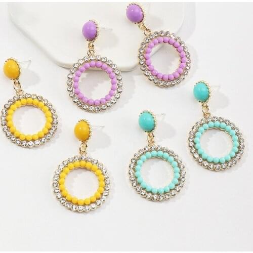 European and American Fashion Multicolor Earrings Personalized Geometric Double Round Alloy Diamond Earrings for Women Girl