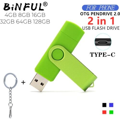 BiNFUL 360° Rotate OTG Type-C USB Flash drive 32GB USB 2.0 Phone pen drive 4g 8g 16g 64g 128GB usb memory storage devices U disk