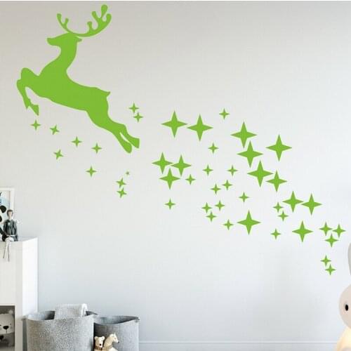 Fluorescence Elk Wall Stickers Home Decor Luminous Christmas Elk Stars Wall Decals for Kids Bedroom Ceiling Window Decor
