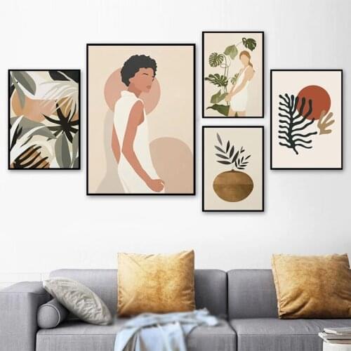 Canvas Painting Home Decor Modular Plants Picture Abstract Printed Gril Monstera Poster For Living Room Wall Art No Framework