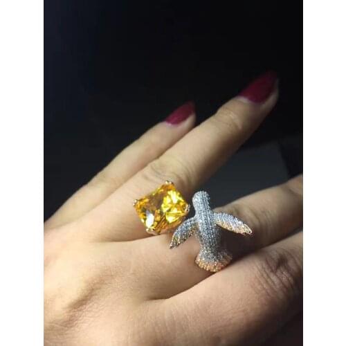 Cocktail ring 925 sterling silver with cubci zircon hummingbird ring adjustable size high quality fine women jewelry