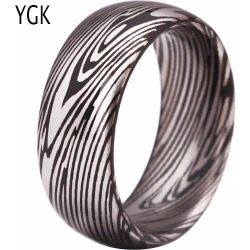 Mens 8mm Damascus Stripes Tungsten Ring Womens Comfort fit Wedding Band Fashion Jewelry Engagement Ring Comfort Fit Design