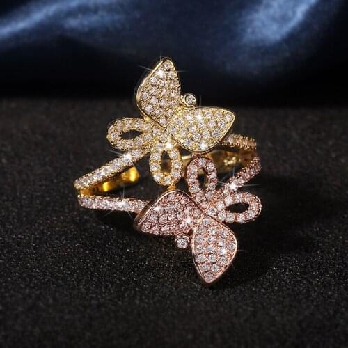 2021 New Cute Gold Butterfly Ring for Women with Bling Zircon Stone Adjustable Fashion Jewelry Wedding Engagement Ring