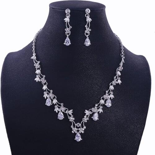 Floralbride Crystal Rhinestone Cubic Zirconia Wedding Jewelry Set Bridal CZ Necklace Earring Set Women Jewelry Bridesmaids