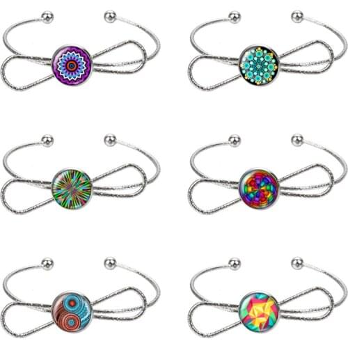 Beauty Colorful Patterns flowers photo glass cabochon bangle Bow style silver/golden Cuff bracelet jewelry Christmas Gift ZB0493