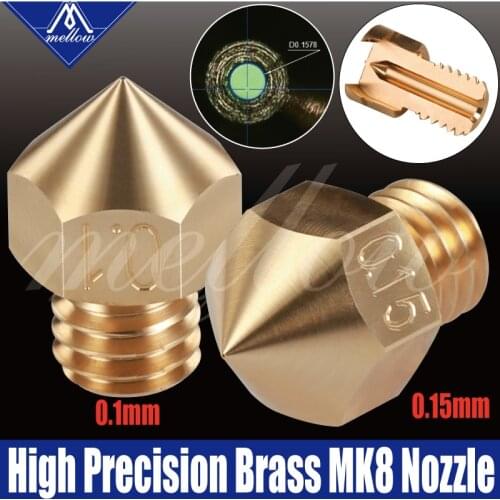 Mellow High Precision 3D Printer Brass 0.1/0.15MM Mk8 Nozzles For Ender 3 Cr10 Tarantula Micro Swiss MK7/MK8/MK9 Hotend