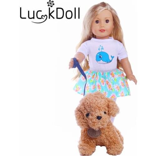 LUCKDOLL Soft Plush Toy Dog With ALead Fit 18Inch American 43cm BabyDoll Clothes Accessories,Girls Toys,Generation,Birthday Gift