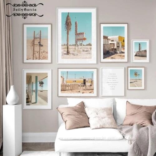 Desert Motel Store Building Landscape Canvas Painting Nordic Poster and Prints for Living Room Home Decoration Interior Pictures
