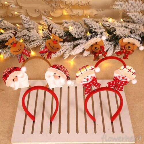 Fashion Christmas Hat Xmas Hot Decorations for Home Kids Headband Santa Elk Xmas Party Supply Decor Double Hair Band Clasp Hoop