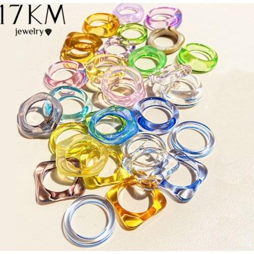 Fashion Colourful Transparent Acrylic Resin Rings Set For Women Geometric Square Round Ring Party Jewelry Gifts