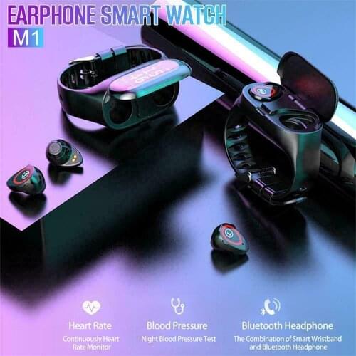 New 2 in 1 Wireless Bluetooth 5.0 Earphone Smart Watch TWS Sport Headset Stereo Earbuds Heart Rate Monitor Smart Wristband Watch