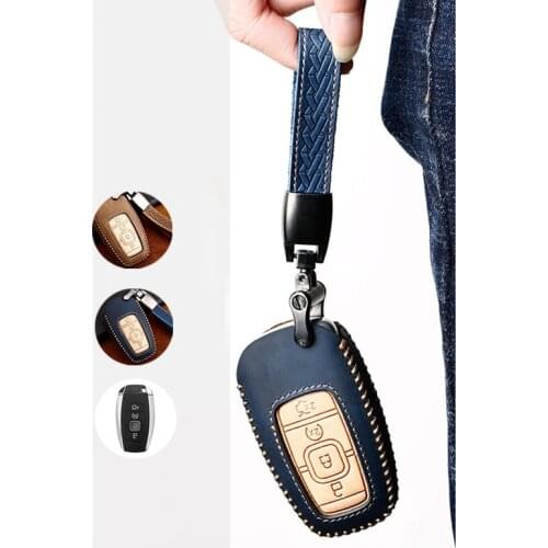 New Color Real Leather Car Smart Remote Key Fob Case Cover Holder Shell Chain Bag For Ford Lincoln MKC MKZ Accessories