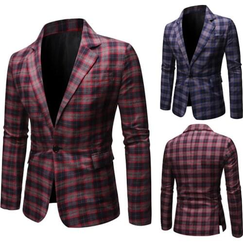 European Size New Plaid Blazer for Men Single Button Long for Men