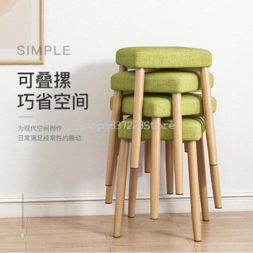 Nordic Dining Chair Modern Simple Household Solid Wood Chair Economical Make-up Stool Cloth Art Low Stool Can Stack Dining Chair