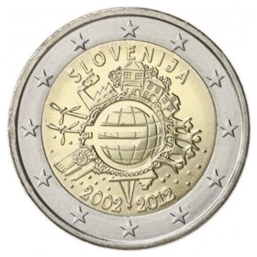 Slovenias 10th Anniversary of the 2012 Currency Issuance 2 Euro Commemorative Coin100% Real Genuine Original Coin