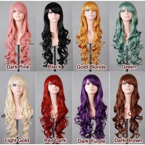 80cm High Quality Anime Curly Body Wave Wig Cosplay Costume Synthetic Hair Purple Silver Grey Blue Red Wigs For Women C22K165