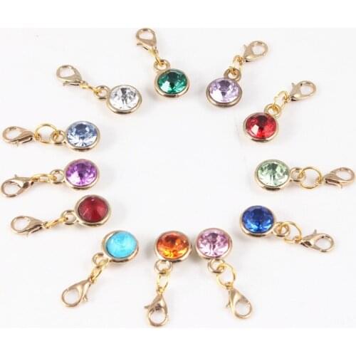 Gold Base Birthstone Charms Dangle Charms with Lobster Clasp for DIY Jewelry Making 12pcs/lot Dropshipping