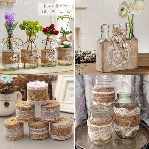 Simple 100*5cm Jute Cloth Lace Linen Roll DIY Handmade Christmas Decoration Crafts Two Flower Pattern Family essential