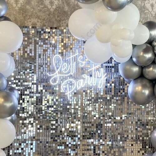 Silver Shimmer Wall Backdrop Sequin Disc Panel Party Event Wedding Fiesta Decoration Live Air Active Round Square Board Birthday