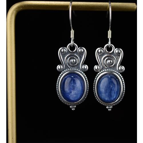 Natural 8x10MM Oval Kyanite Drop Earrings for Women 925 Sterling Silver Earring Vintage Style Party Gift Ear Jewelry
