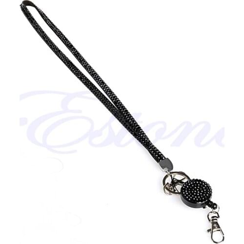 Resin Diamond Bling Neck Lanyard Retractable ID Badge Reel Phone Key Holder