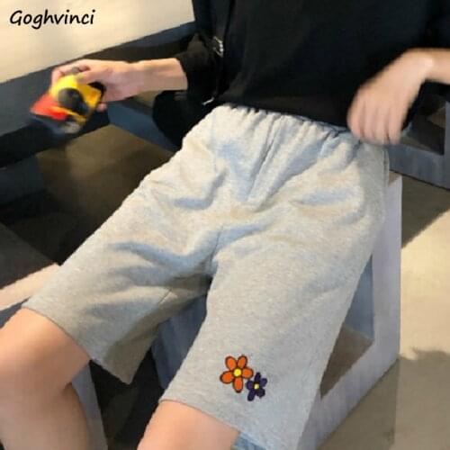 Shorts Women Summer Wide-leg Knee-length Harajuku Floral Embroidery Simple Leisure Streetwear Chic Womens Loose Ulzzang Casual