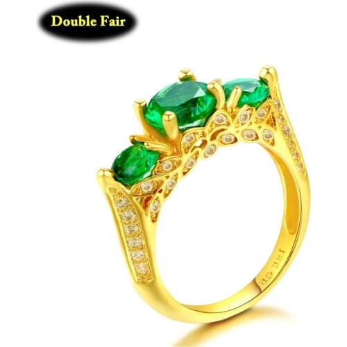 Top Quality Elegant Cubic Zirconia Green Crystal Ring Gold-Color Fashion Brand Party Jewelry For Women Wholesale DWR625