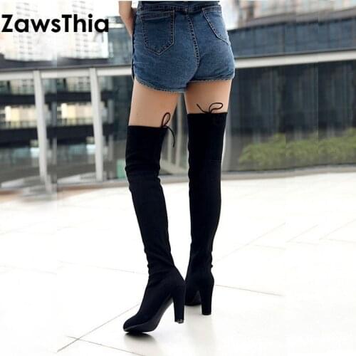 ZawsThia 2020 winter new stretch fabric thigh boots high heels shoes for woman over the knee high boots women overknee boots