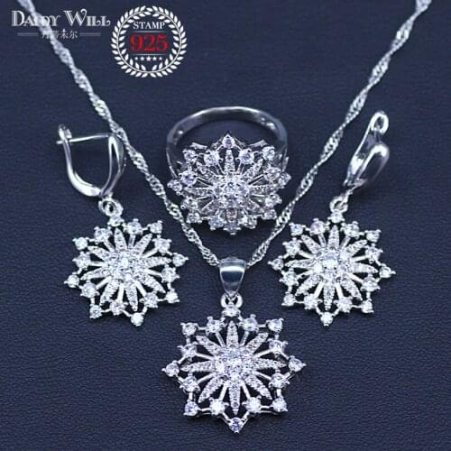 Natural Star Square Silver Color Jewelry White CZ Jewelry Sets For Women Earrings Pendant Necklace Rings