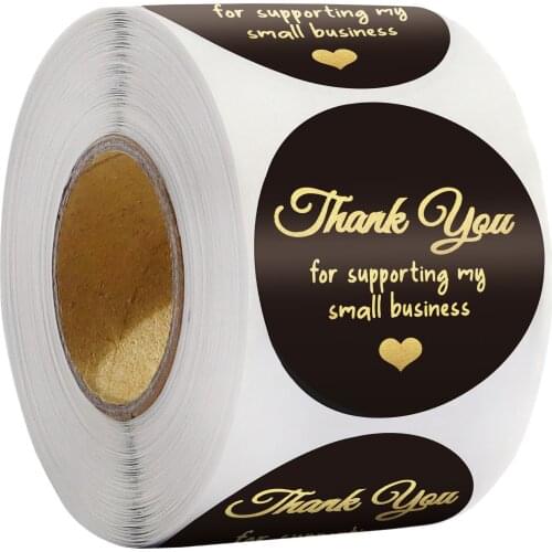 1.5'' Black Thank You for Small Business Stickers 500pcs Paper Gold Foil Seal Labels for Kraft Makers,Online Sellers Packaging
