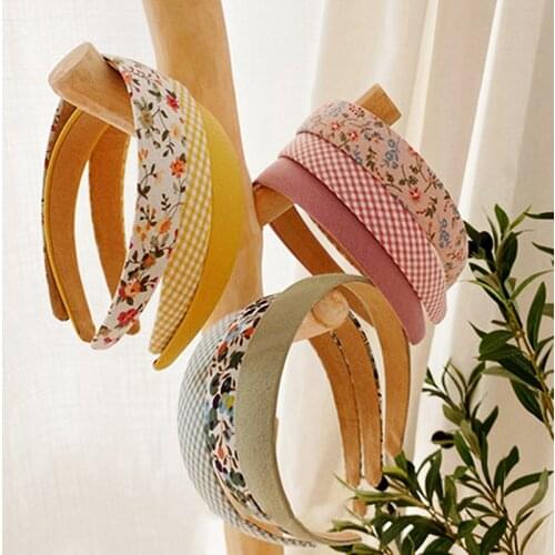 1pcs Vintage Floral Wide Headbands Solid Flower Plaids Hairbands Set for Women Head Wrap Girls Tiara Elegant Headwear