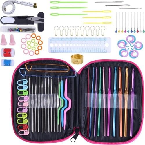 100Pcs DIY 22 Sizes Crochet Hooks Needles Stitches Knitting Craft Case Crochet agulha set Weaving Tools Sewing Tools GYH