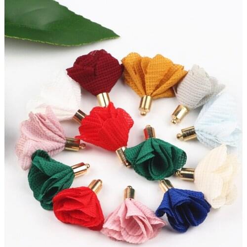100pcs Mix Color 30mm Flower Tassel For Keychain Cellphone Earring Silk Satin Fabric Flower Tassel Charms Diy Jewelry Findings