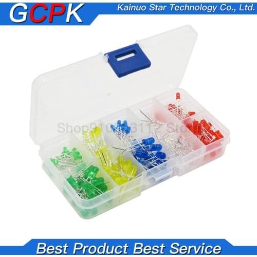 200PCS/Lot 3MM 5MM Led Kit With Box Mixed Color Red Green Yellow Blue White Light Emitting Diode Assortment 20PCS Each New