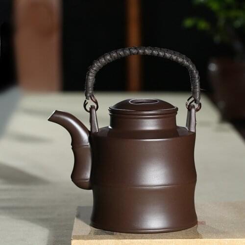 Purple Clay Teapot China Yixing Raw Ore Purple Mud Girder Pot Bamboo Model Traditional Chinese Tea Set 700ml Household Teapot