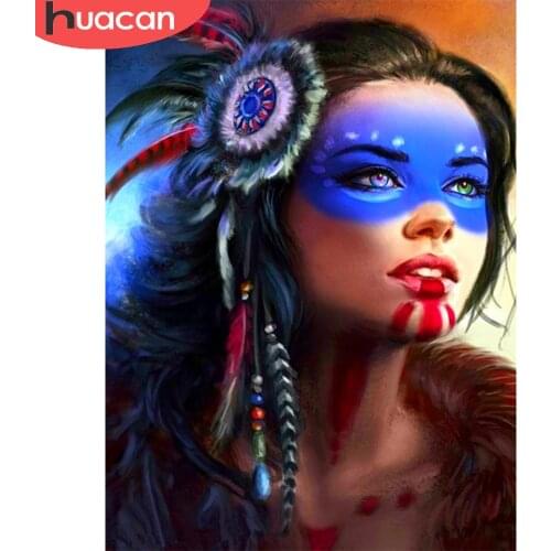 HUACAN Full Drill Diamond Painting Indian Woman Cross Stitch Embroidery Portrait Home Decoration Handcraft