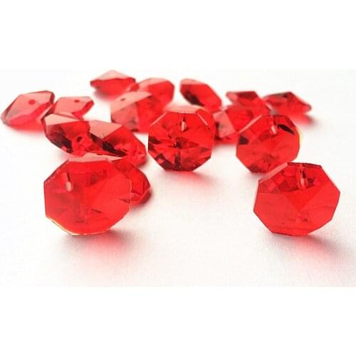 Free Shipping AAA Top quality 2000PCS 14MM Red Crystal Octagon Beads in 1 Hole For Chandelier Parts Beads Curtain accessories