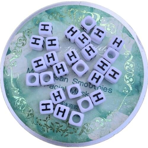 Factory Price 2600PCS 6*6MM White with Black Printing Plastic Letters Beads Cube Square Single Letter H Alphabet Beads