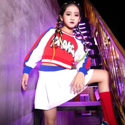 Childrens Jazz Dance Clothing Girls Hip-Hop Street Dance Wear Girls Long-Sleeved Shirt Short Skirt Cheerleader Costumes DWY2672