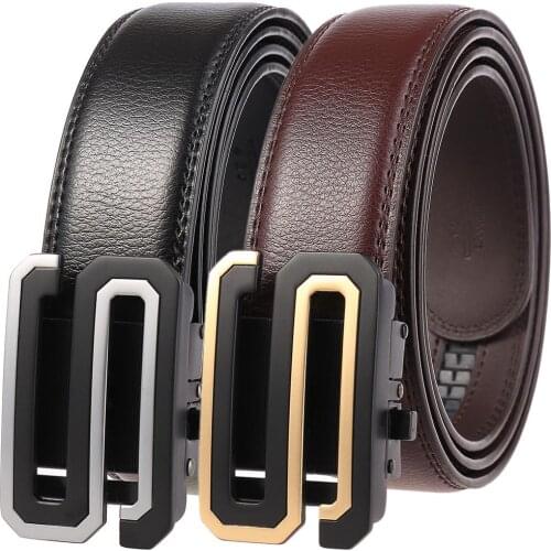 Designer Man Business Brand Belts Cowskin Leather Automatic Buckle Men Black Brown Belts Solid Color Male Luxury Belts