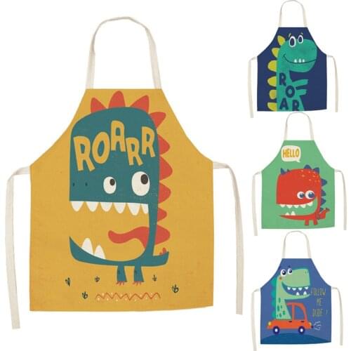 Cartoon Dinosaur Aprons Unisex Dinner Cooking Sleeveless Cotton Linen Aprons for Men Women Home Cleaning Tools TCWQ17