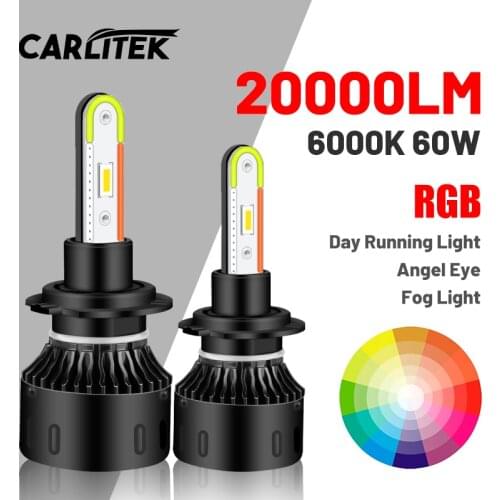 H7 Led Headlight Bulb 20000LM RGB H8 H9 H11 H4 Car Lamps Angel Eye 9003 HB4 9006 HB3 9005 Fog Light Auto Blue Red White CARLITEK