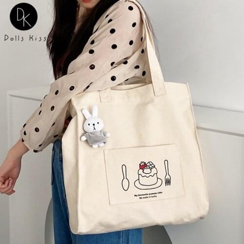 Ladies Canvas Shoulder Bag Female Kawaii Soft Cute Rabbit Shopping Bag Casual Travel Bag for Women Girls Cute Grocery Totes