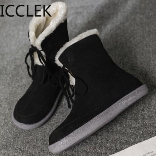 ICCLEK Winter New Womens Large Size Short Boots Women Casual Wild Cotton Boots Fashion Thickened Lace-up Womens Boots A067