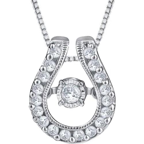 Huitan Dainty U Shaped Womens Pendant Necklace Silver Color Wedding Necklaces Stylish Bridal Accessories Brilliant CZ Jewelry