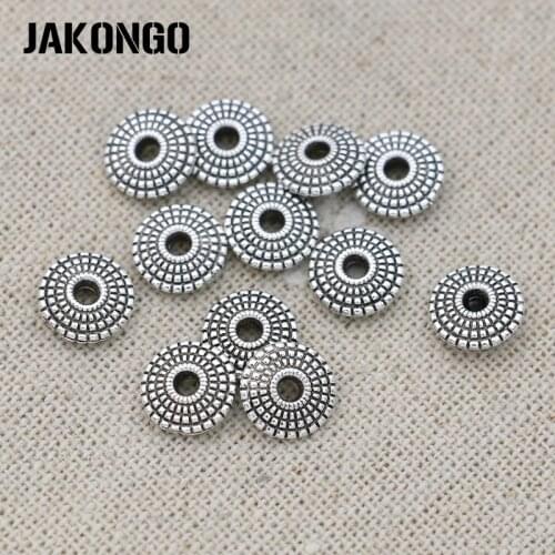 JAKONGO Round Spacer Beads Antique Silver Plated Loose Beads Jewelry Making Bracelet Accessories DIY Findings 20pcs/lot