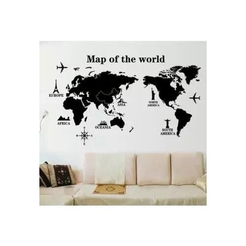 World Map Removable PVC Vinyl Art Room Wall Sticker Decal Mural Home Decor DIY (Black)