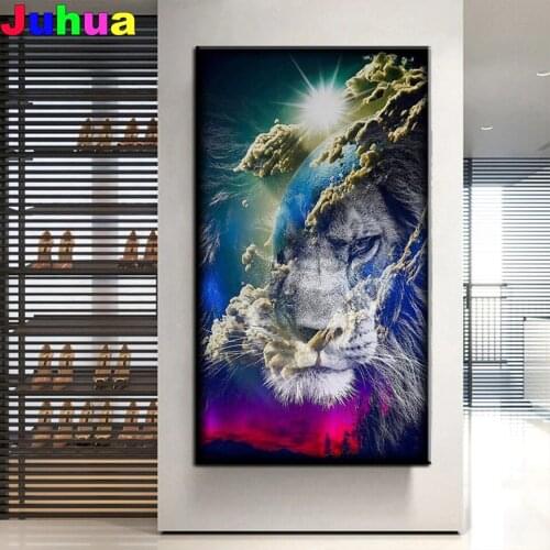 Animal Art Mountain Lion 5D Diy Diamond Painting full round square abstract earth diamond Embroidery Mosaic art home decor